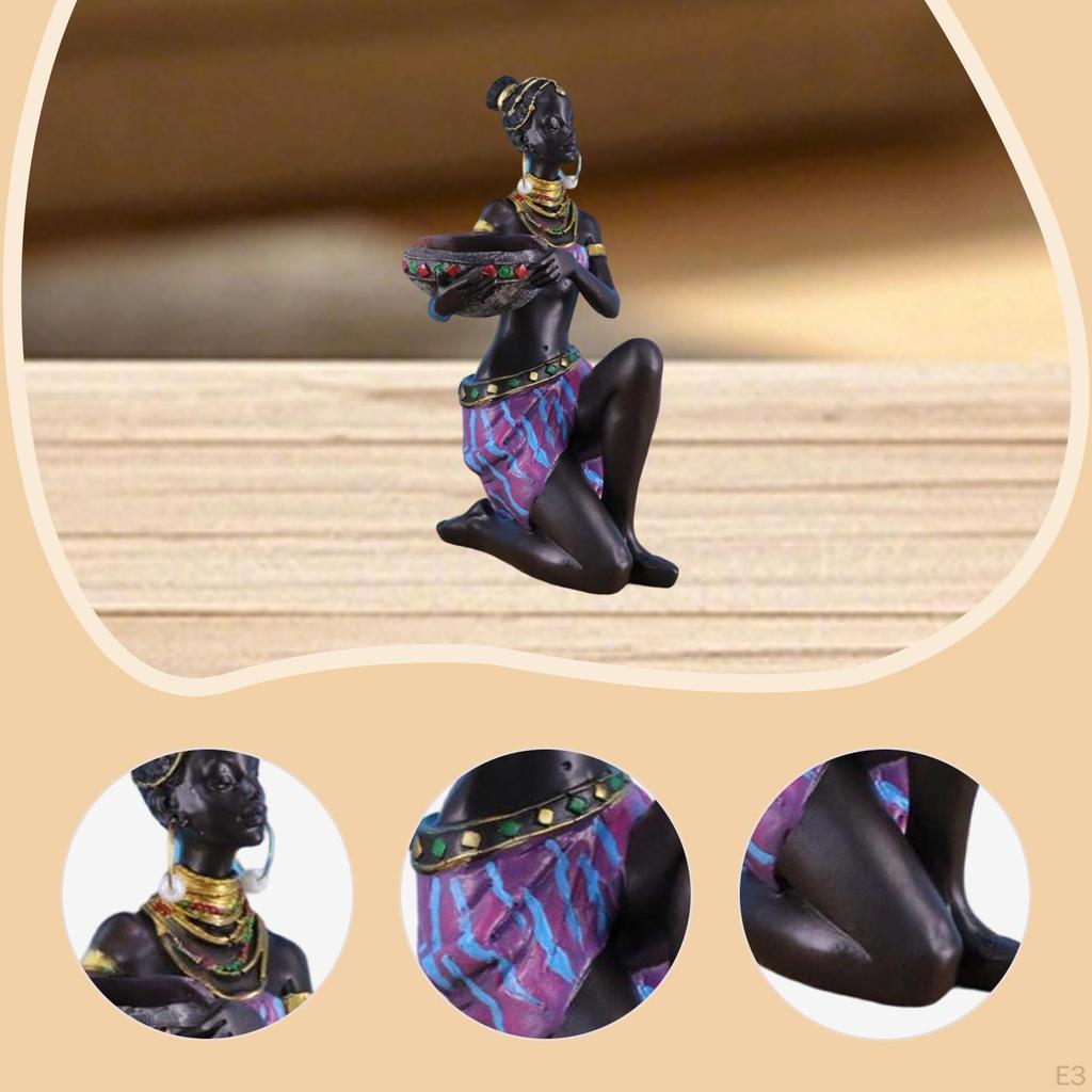 African Sculpture Decorative Figurine Tea Light Candle Holder Tabletop Ornament for Desk Entryway