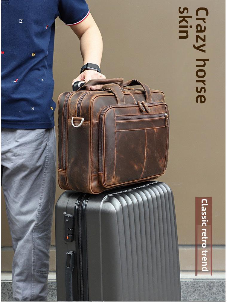 Jiameida Retro Leather Men's 17-Inch Briefcase and Handbag