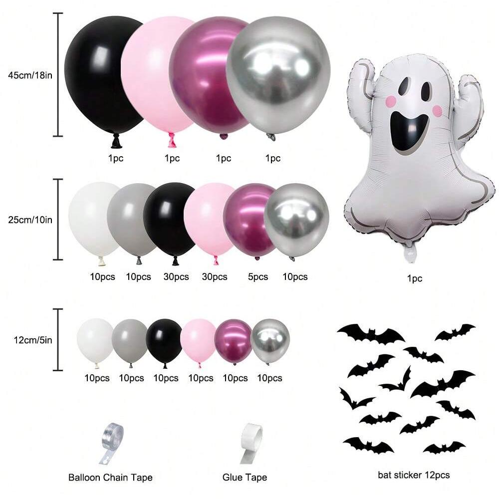 174pcs Girl Halloween Theme Party Balloon Wreath Set Pink Black Halloween Party Background Decoration
