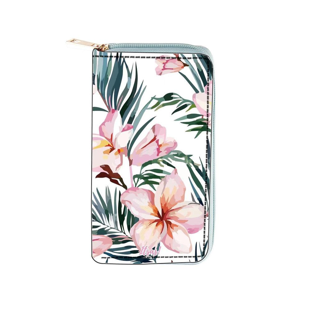 Green Plant Flower Wallet Digital Zipper Wallet, Women's Wallet