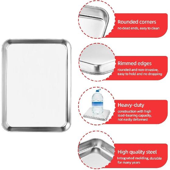 Cookie Sheets for Baking, Stainless Steel Baking Sheet Baking Pan Tray - 12.4 x 10 x 1 Inch, Non Toxic & Healthy, Mirror Finish & Easy Clean,