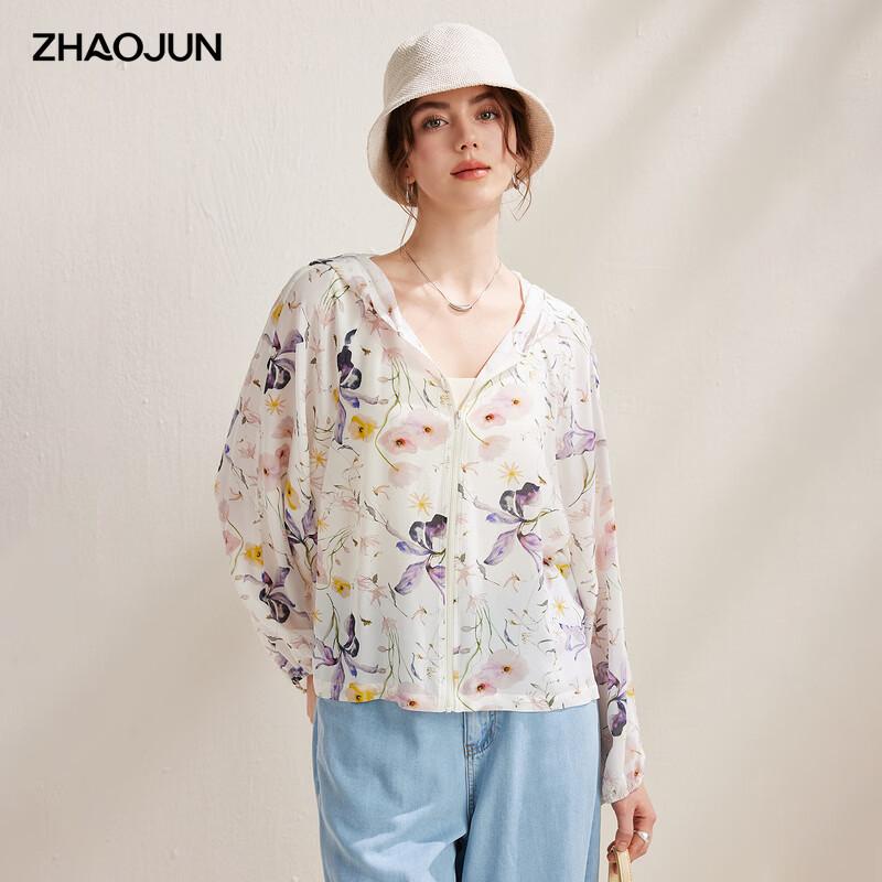 Zhaojun Women s Silk Floral Loose Hooded Jacket L