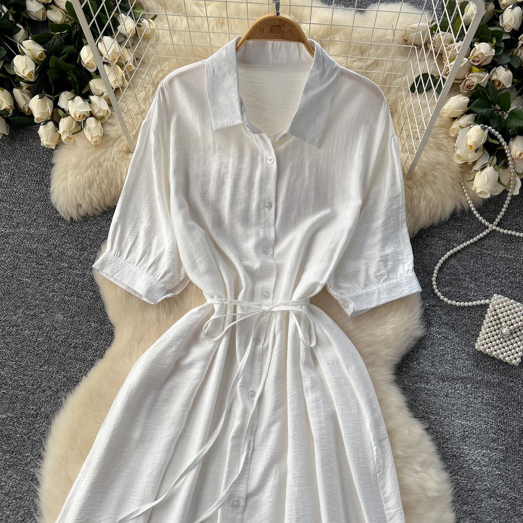 Sexy Chic Polo-Neck Single Breasted Ruffle Dress Elegant Korean Fashion Slim Summer Vintage Sweet Dresses