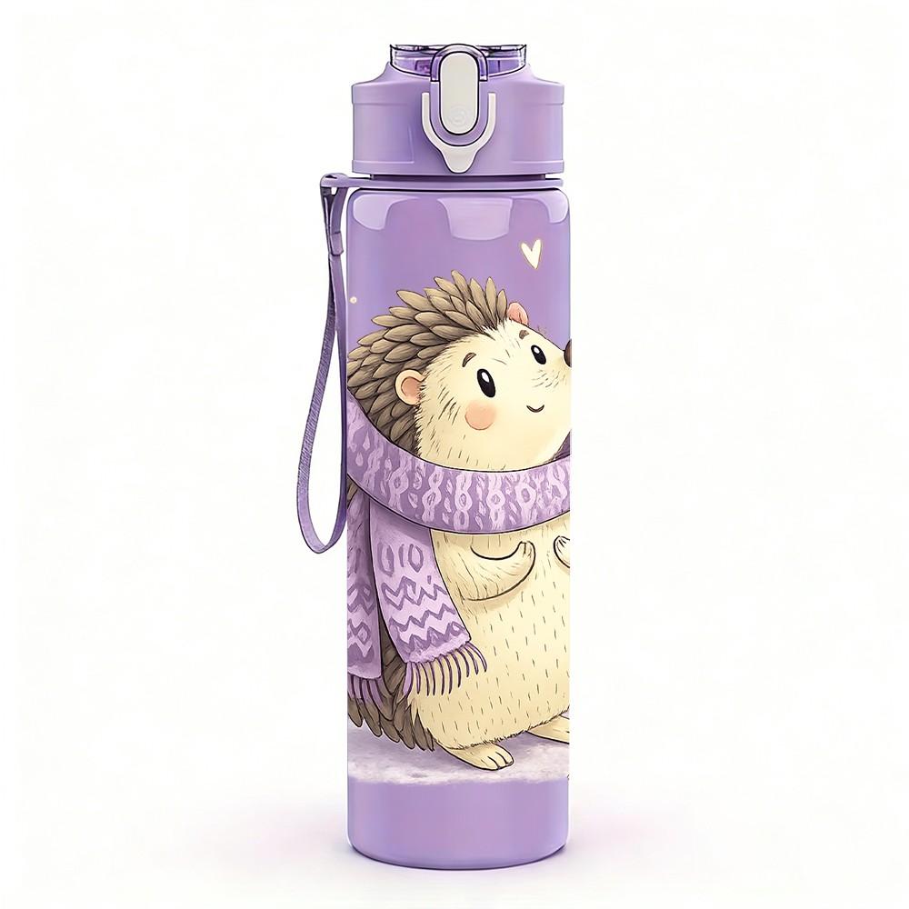 1PC Hedgehog Wear Knit Sweater Print 750ml Color Plastic Sports Water Bottle Leakproof Flip Straw Lid Suitable for Sports Office Home Use