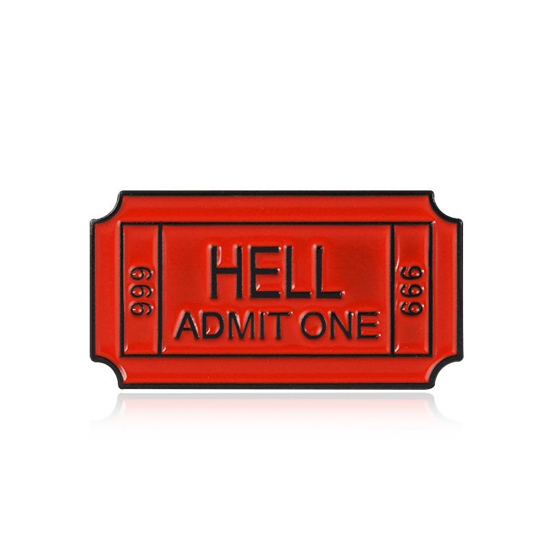 Hot-Selling 666 HELL ADMIT ONE Creative Badge Brooch for Denim Jackets and Bags cc145