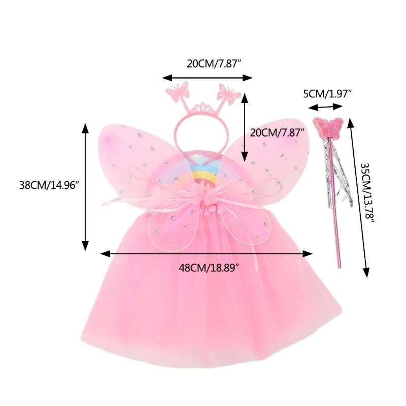 Girl Princess Fairy Costumes Includes Fairy Skirt Wing Fairy Wand Headband for Birthday Party Costume Girl Fairy Costume