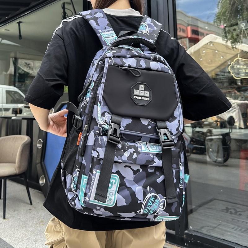 Fashion new simple large-capacity backpack, junior high school student schoolbag, male trend camouflage printing trend backpack