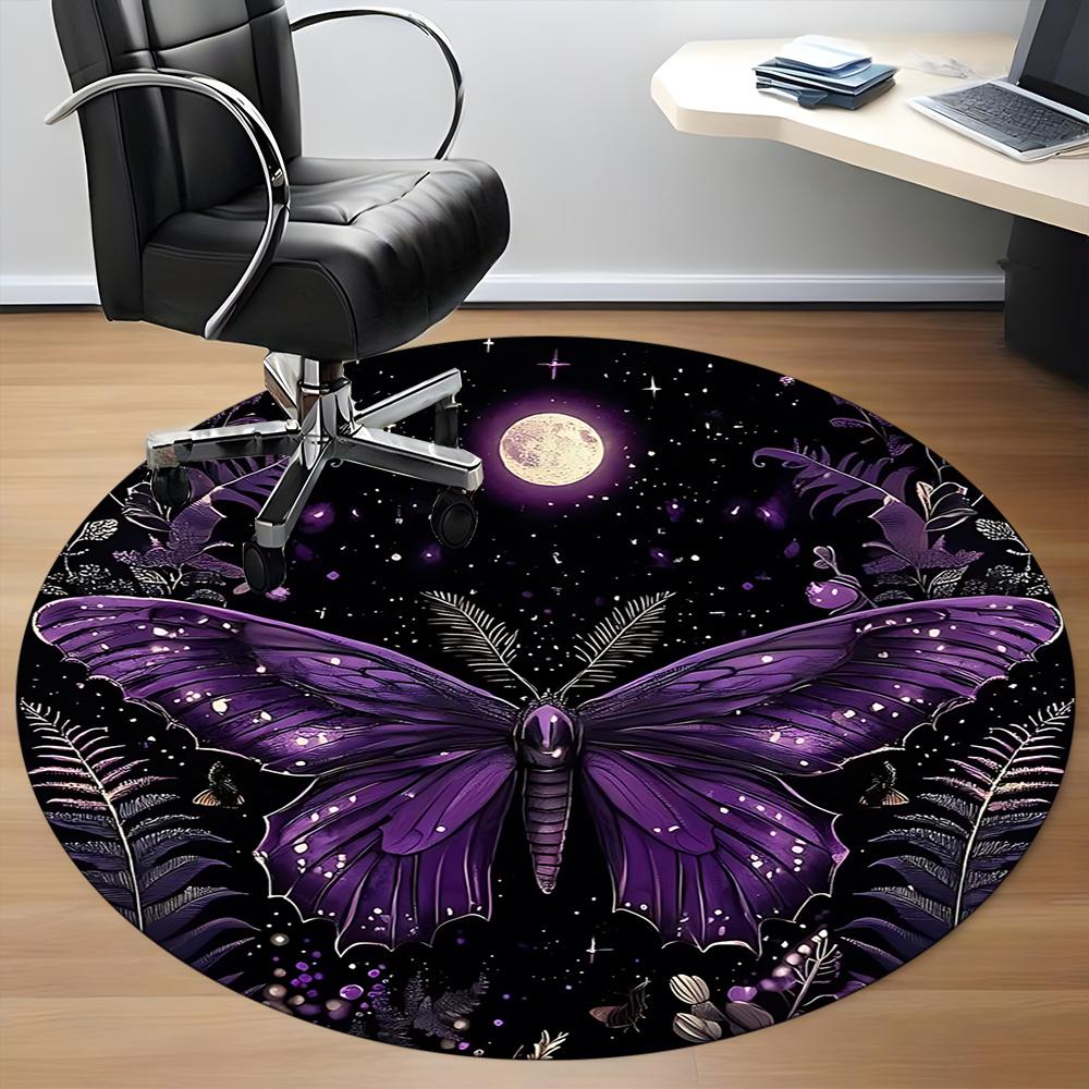 1pc Butterfly Night Office Round Area Rug, Indoor Mat Suitable ForOffice, Under Office Chairs Bedroom Living Room Home Decor, Room Deco 033