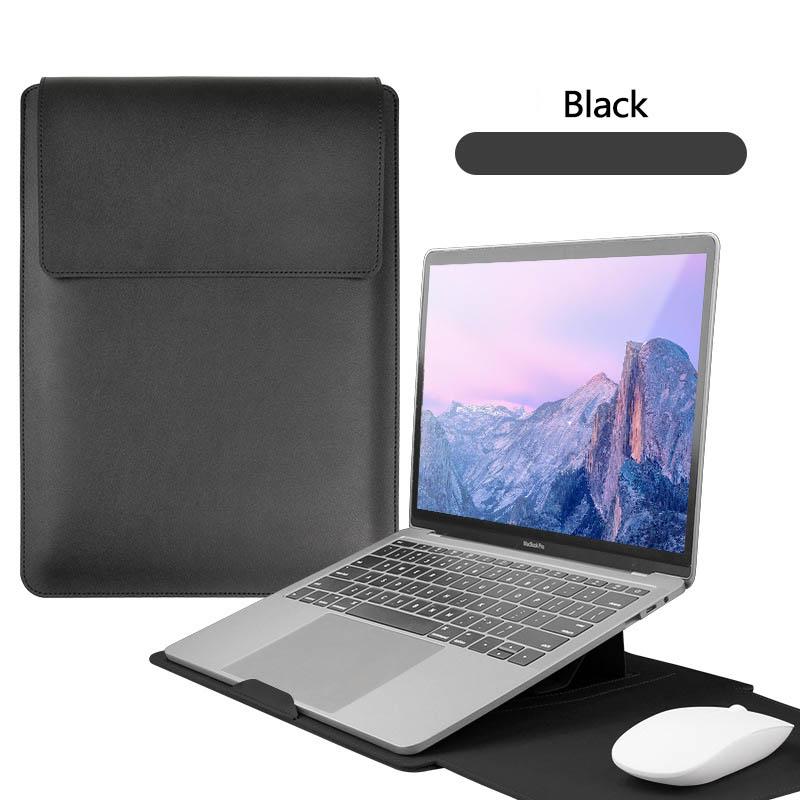PU Leer Laptop Computer Sleeve Case Tas Stand Cover Pouch Man Vrouw 13 14 15 15.6 16 inch voor Macbook Air Samsung HP Lenovo 15-16 inch zwart