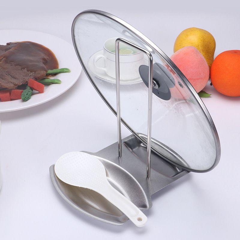 Premium Stainless Steel Pan Pot Cover Lid Rack Stand With Soup Spoon Storage For Organized Kitchens