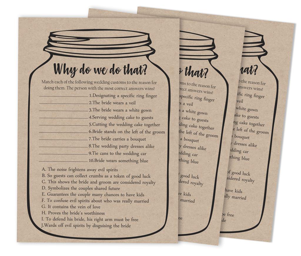 Inkdotpot 50A  Rustic Kraft Mason JarA  BingoA  GameA  CardsA  For Bridal Wedding Shower Bachelorette Party Bulk Blank Square Fill In Gift