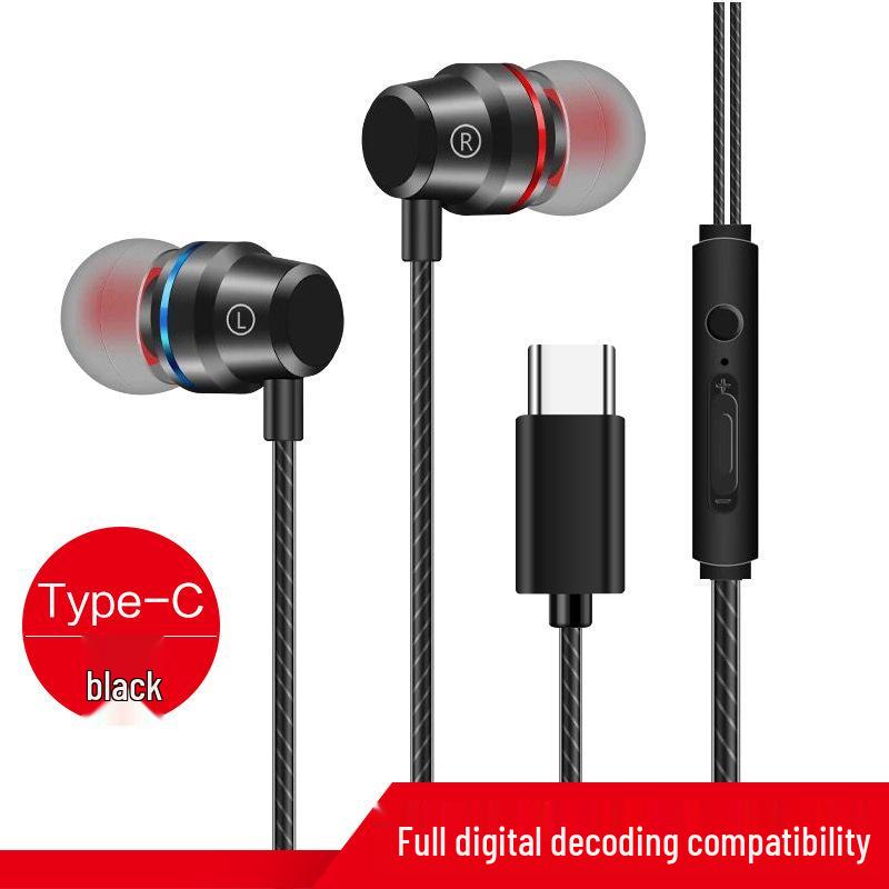 Type-C Red & Blue Circle In-Ear Metal Earphones with Mic & Volume Control, 3.5mm Universal Fit