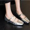Low Heel Less than 3cm Slip-On Flat Head Square Rubber Sole Women's Shoes Korean Style Solid Color Adult Flats Pumps
