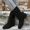 Plus Size 43 Women Boots European and American Fashion Buckle Pleated Short Boots Autumn and Winter New Flat Boots Women Shoes