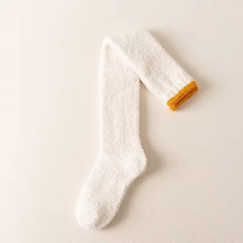 Winter Warm Coral Fleece Over-knee High Socks for Women Plush Home Sleep Floor Long Socking Jk Solid Soft Thigh High Fun Sock