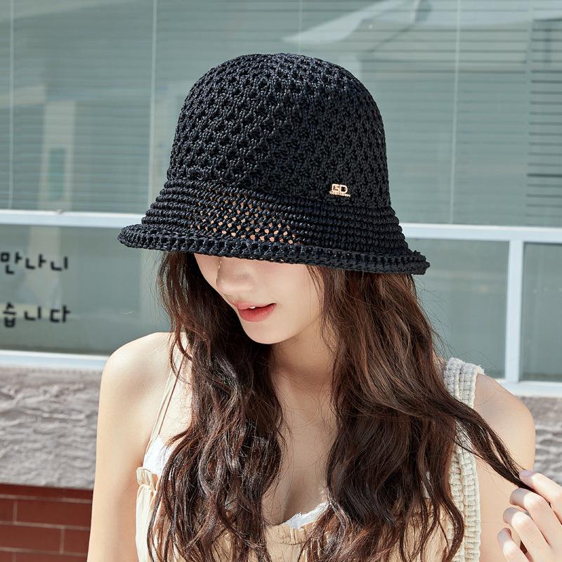

Knitted Hat Women s Summer Sunscreen Bucket Hat Hollow Breathable Fisherman Basin Hat Outdoor Sun Hat M（56-58cm）