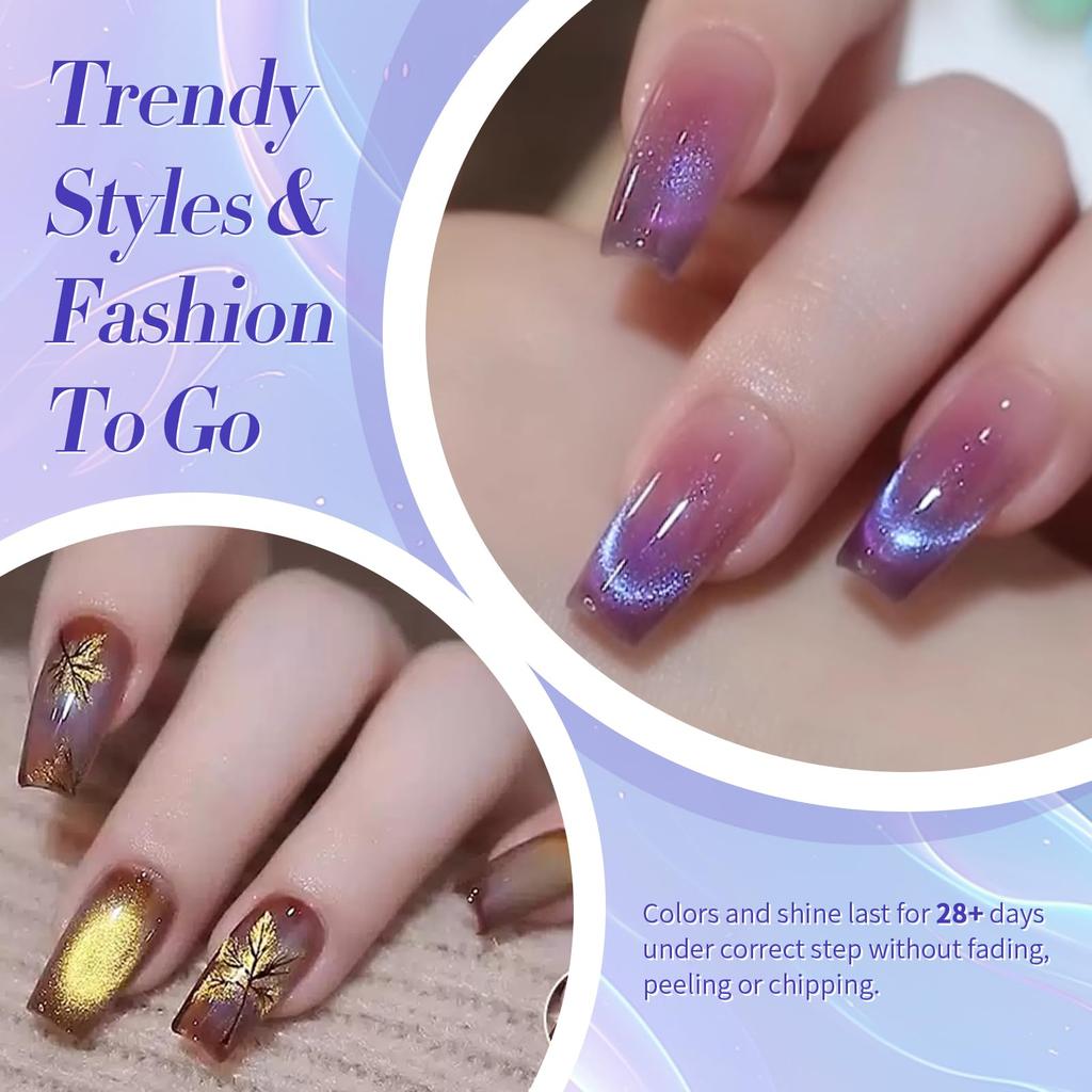 BORN PRETTY Magnetic Nail Polish 6-Color Set: Magnetic Gel with Magnets, Cat Eye Gel, Glittery, Colorful Galaxy, Glass Beads, Cat's Eye Design, Microp