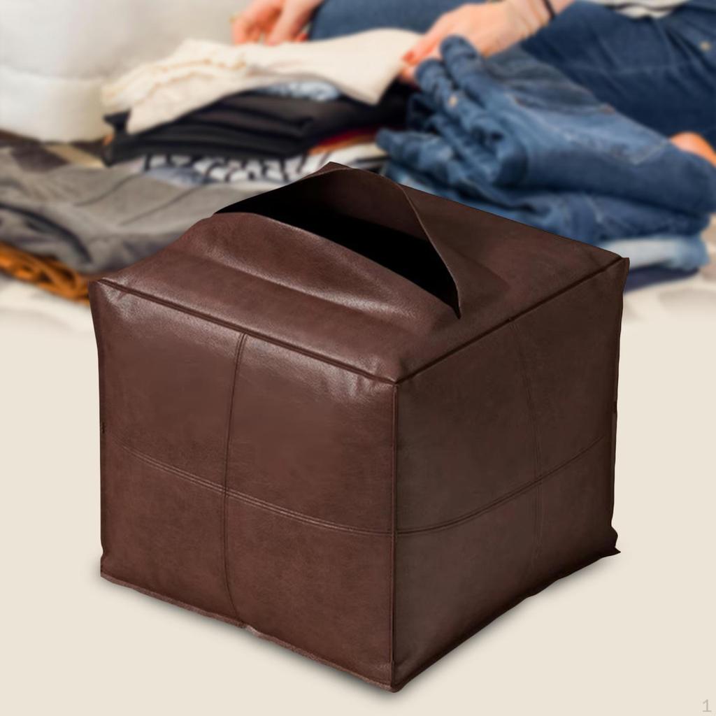 PU Leather Ottoman Cover for Foot Rest 45x45x40cm Storage Solution Bedroom