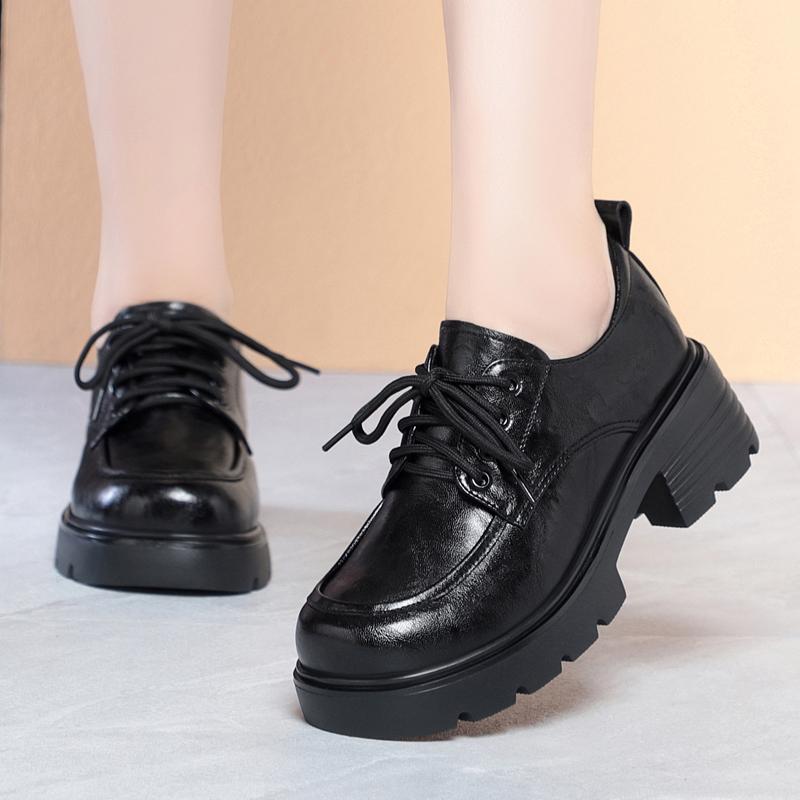 Dimanyu Damskie Buty Oksfordzkie Na Platformie Sznurowane Wiosna Nowe Prawdziwa Skóra Wysoki Obcas Damskie Mokasyny Duże Rozmiary Damskie Buty do Pracy