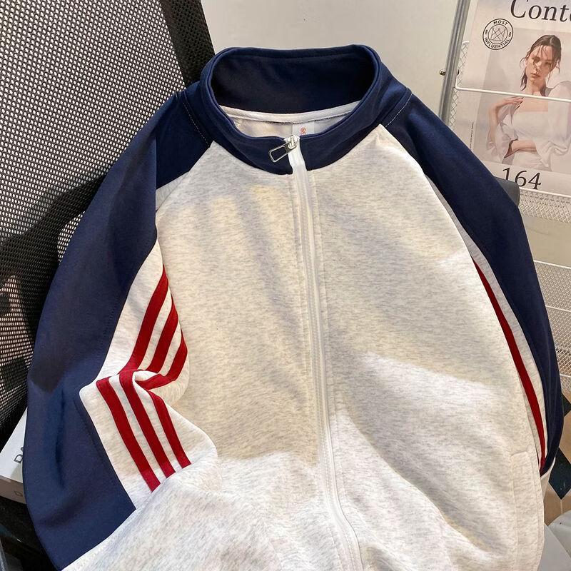 Damen-Sweatshirt mit drei Streifen, Stehkragen und Reißverschluss