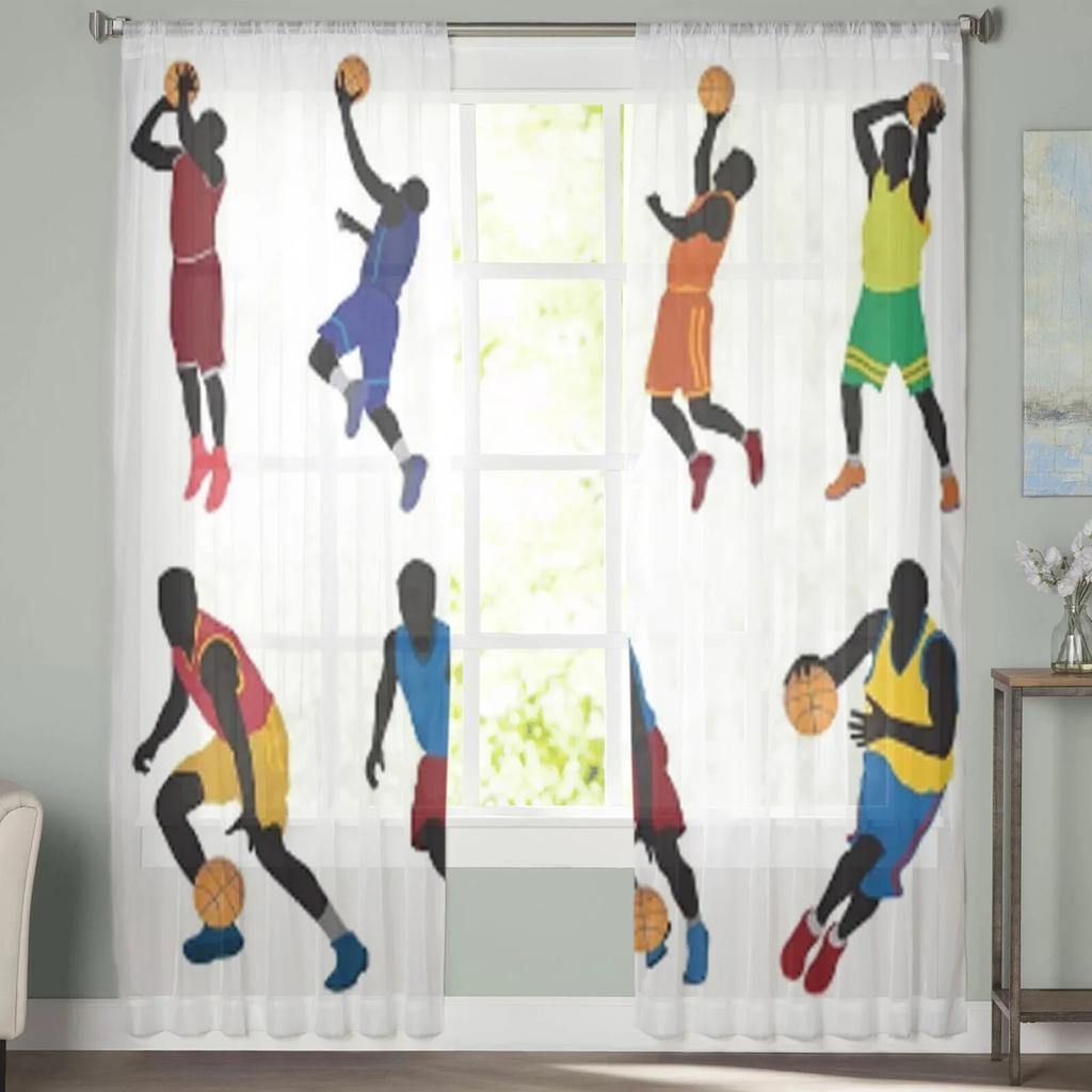 Basketball Players Sheer Curtains For Bedroom Living Room Tulle Curtains For Kitchen Window Voile Curtains