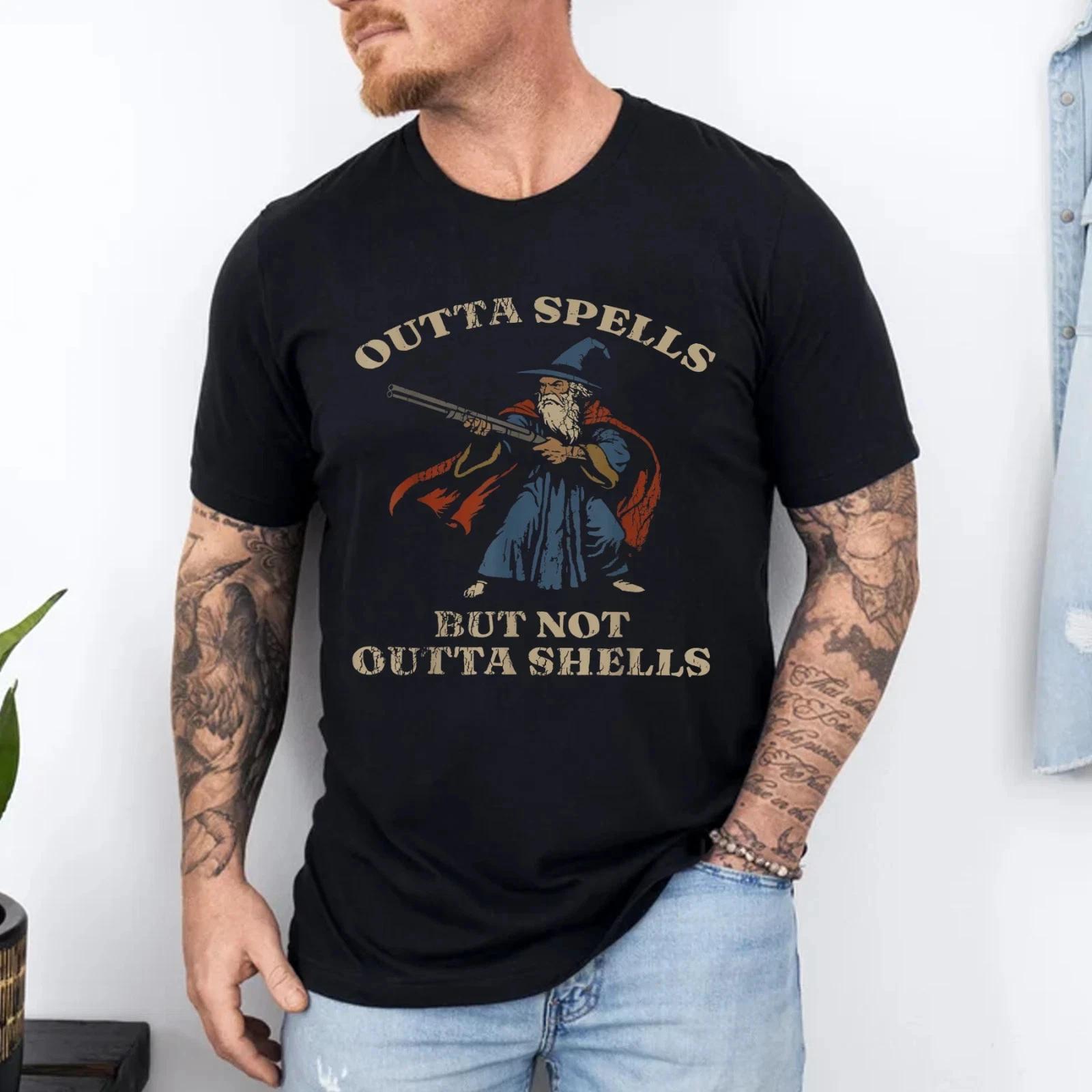 Outta Spells But Not Outta Shells Wizard Fantasy Meme T-Shirt Size S-5XL 2XL