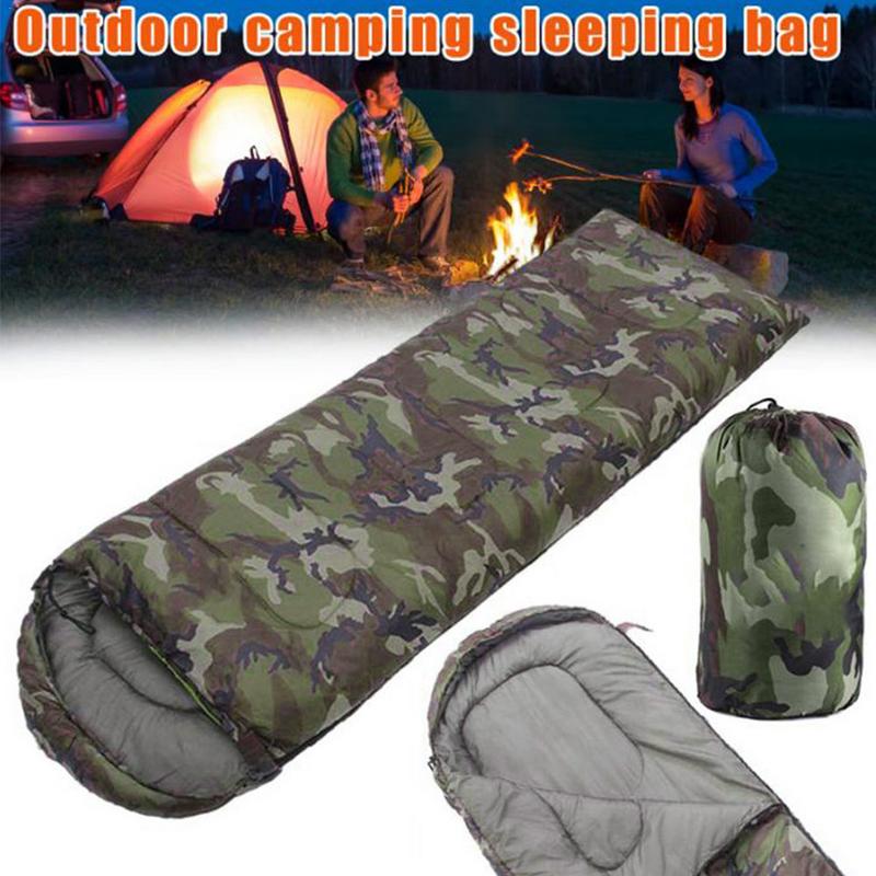 Camping Camouflage Sleeping Bag Outdoor Leisure Cotton Envelope Style Sleeping Bag With Hood Waterproof Sleep Bag Tools Gear