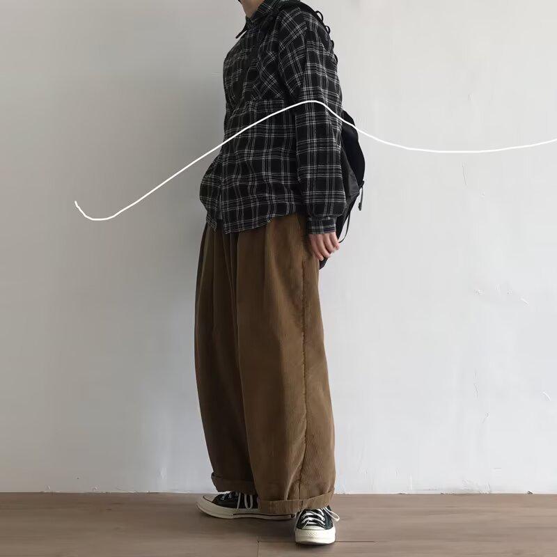 Spring Men's Retro Loose Plaid Hoodie Long Sleeve Shirt - Korean & Hong Kong Style