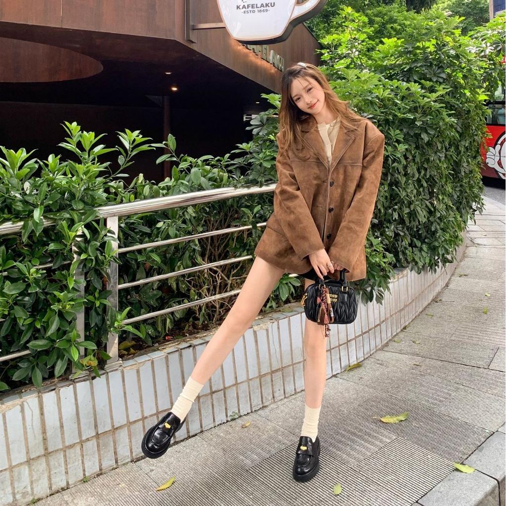 [Shei Su Yinyin] Haval College~ Folded small gold coins thick-soled lazy loafers single shoes women's small leather shoes