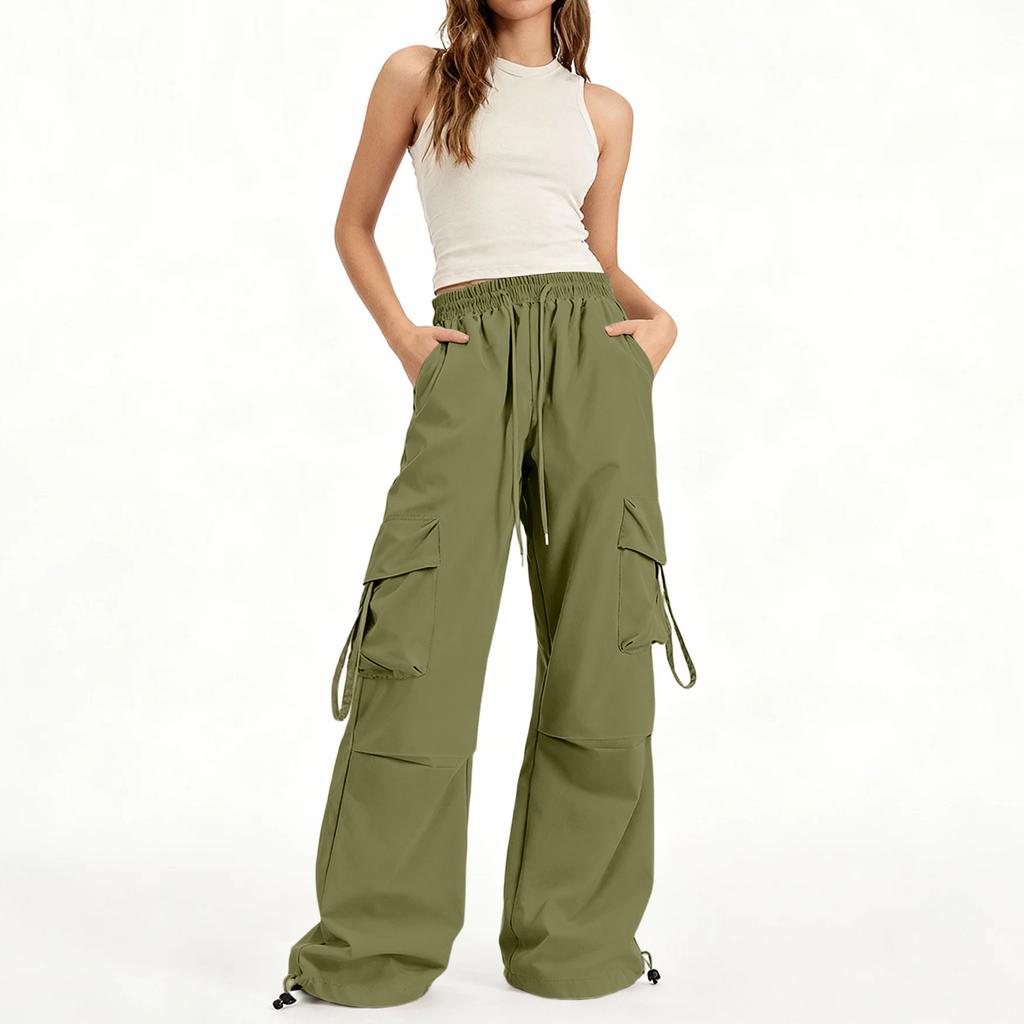 Damskie spodnie cargo z wieloma kieszeniami, luźne, codzienne, kolorowe spodnie