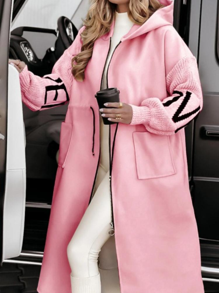 

Женское длинное пальто с капюшоном и надписями на рукавах, повседневная верхняя одежда удлиненного кроя XXXL розовый