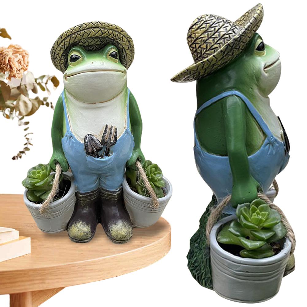 Cute Frog Yard Decor Resin Frog Bucket Flower Pot Creative Small Frog Figurine Planter for Indoor Outdoor Decor