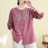 Women's Long Sleeved Shirt Plus Size Top Shirt Cotton Spring Outfit Loose Middle-aged Embroidered Shirt
