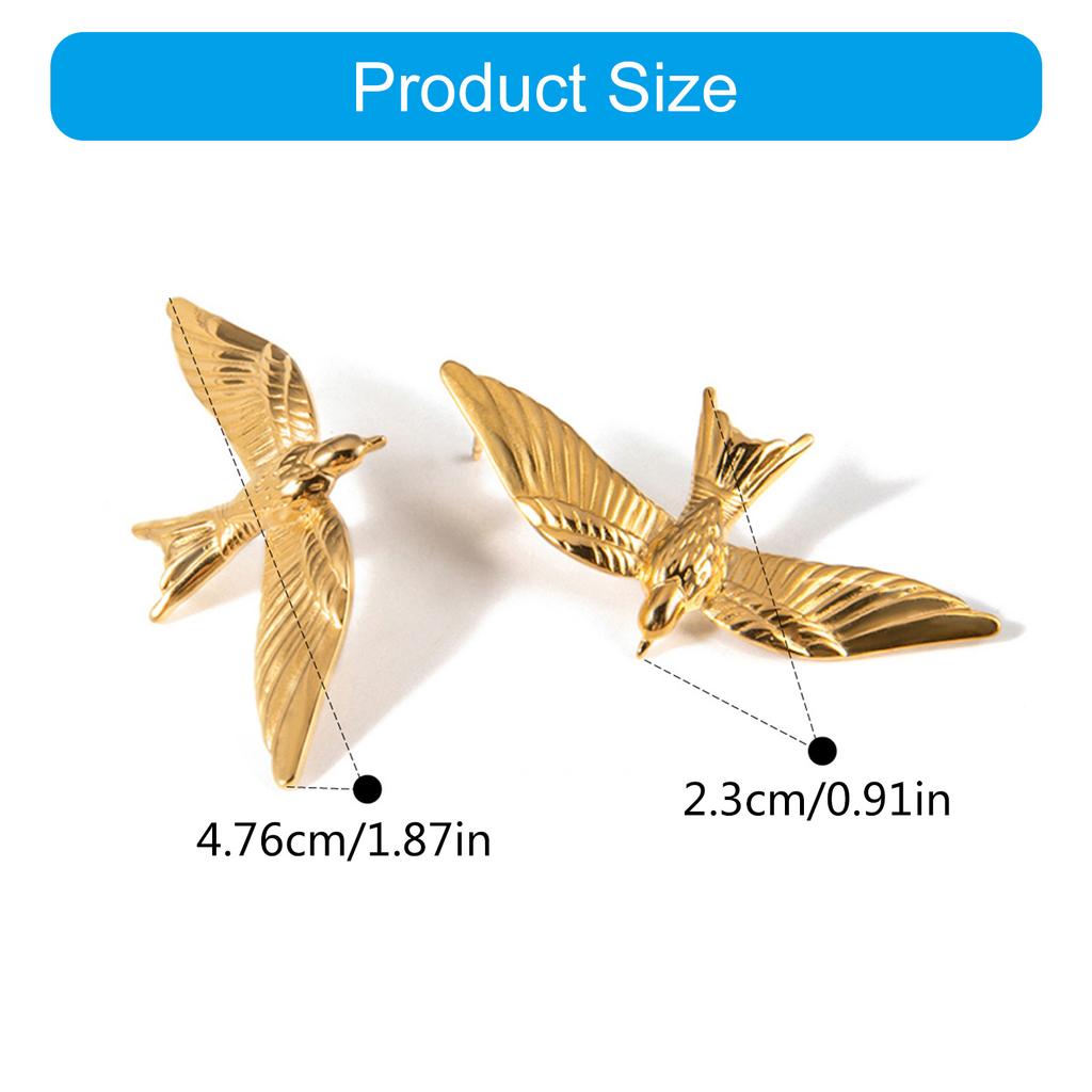 Stainless Steel Ear Studs Gold Plated Stereoscopic Bird Shaped Earrings Jewelry Comfortable Metal Earwear Accessories