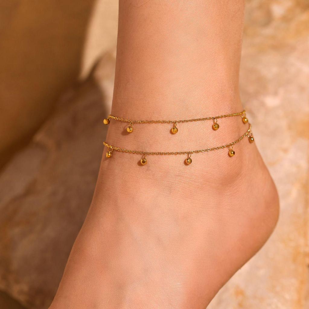 Qiong Yao Stainless Steel Zircon Anklet - Round Bead Light Luxury Foot Chain Accessory