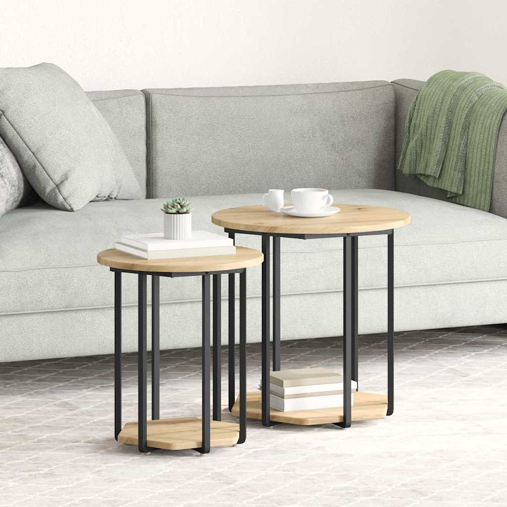 Side Table Set with Shelf 2 Pcs Brown