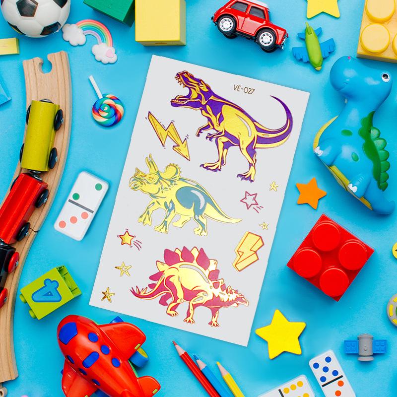 Metallic Cartoon Dinosaur Tattoo Stickers for Men and Women - Face and Arm Designs