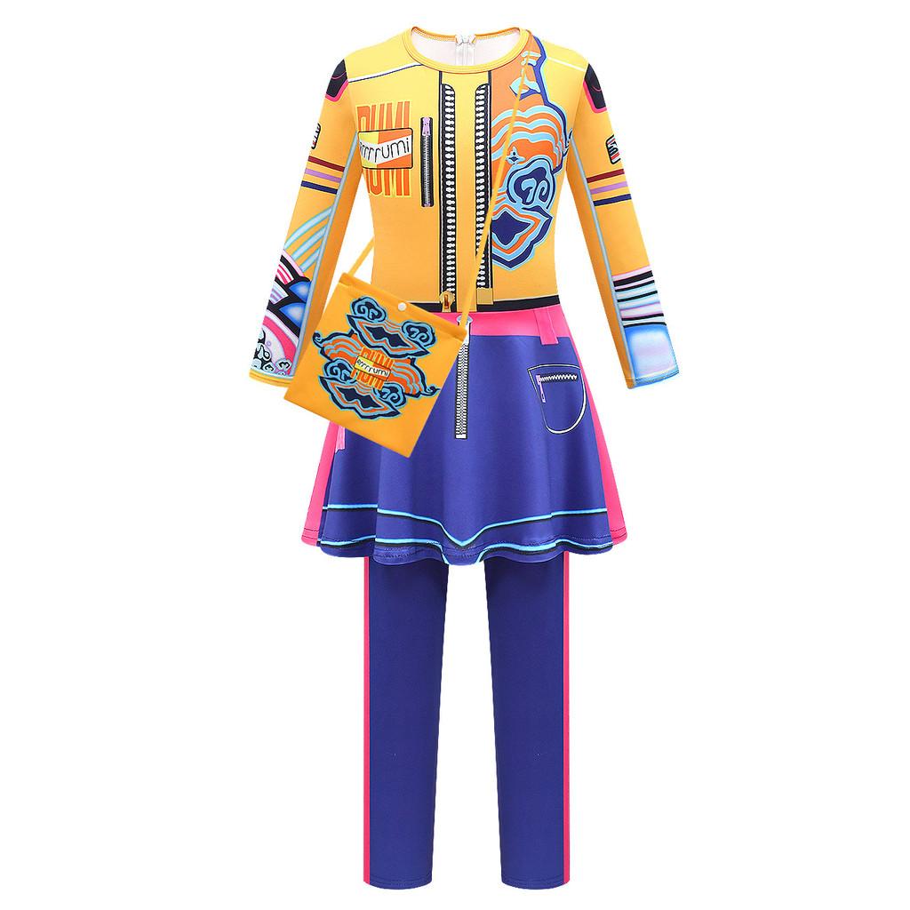 Kids Girls Anime Cartoon POP Singer Super Star Printed Jumpsuit Bag Set Halloween Cosplay Costumes