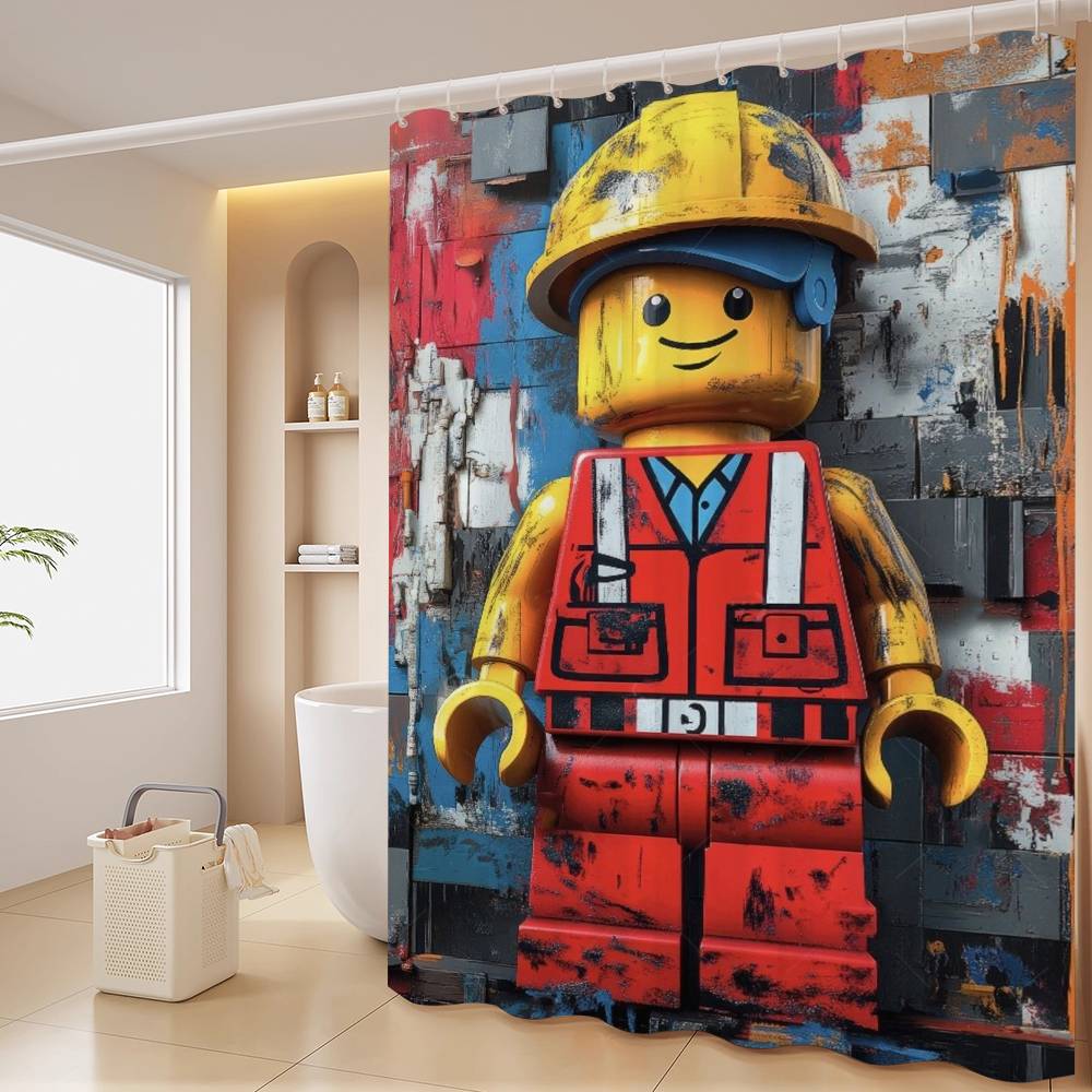 Cartoon Abstract Fun Various Occupations L-Legos Shower Curtain, Bathroom Decorative Shower Curtain, Waterproof Shower With Hook