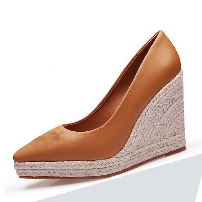 Zapatos de esparto para mujer cuñas plataforma punta fina tacón alto para dama bombas fiesta boda comodidad casual