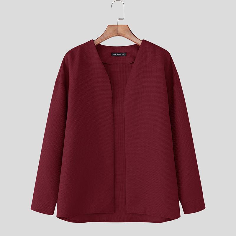 

INCERUN Men Collarless Long Sleeve Open Front Casual Loose Texture Coat Cardigan 5XL