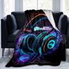 1PC Custom Name Neon Headphones Glow Art flannel blanket versatile,all-season throw suitable for the living room,bedroom,camping,travel,and gift
