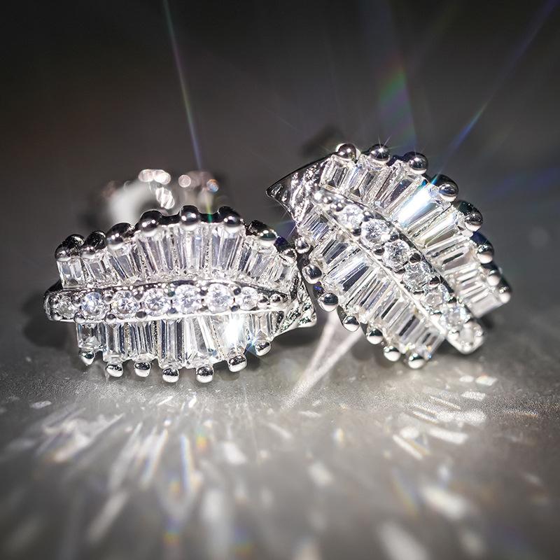 Feather rectangular zircon jewelry set (necklace, ring, earrings)