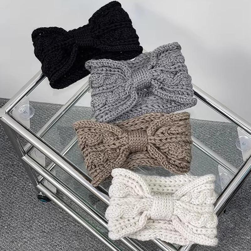 Vintage Y2K Winter Warm Twists Bowknot Hairband for Women Knitting Hairbands Windproof Hair Hoop Sweet Cool Hair Accessories