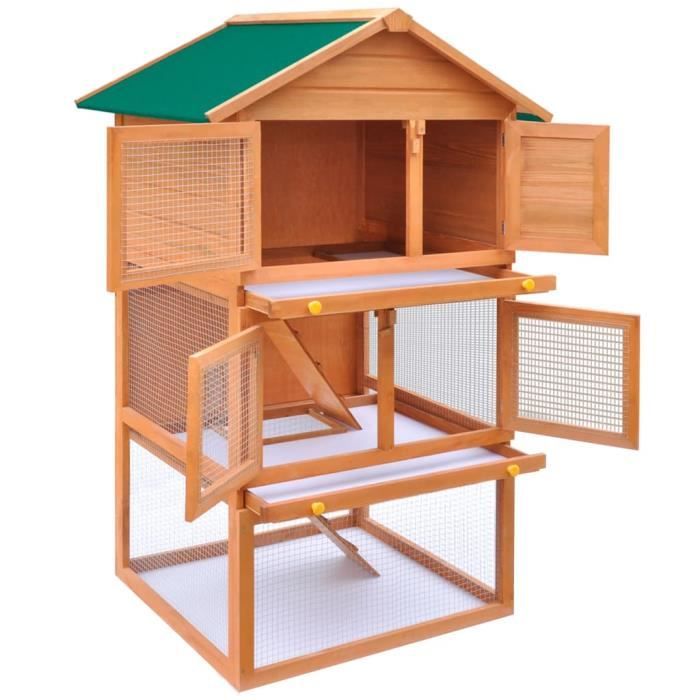 VidaXL Clapier d'extérieur Enclos pour petits animaux 3 niveaux Bois