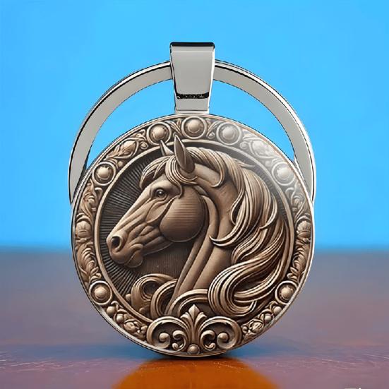 Keychain Multi-Layer Electroplated Surface Key Chain Traditional Chinese Horse To Success Design Round Pendant Car Charm Gift