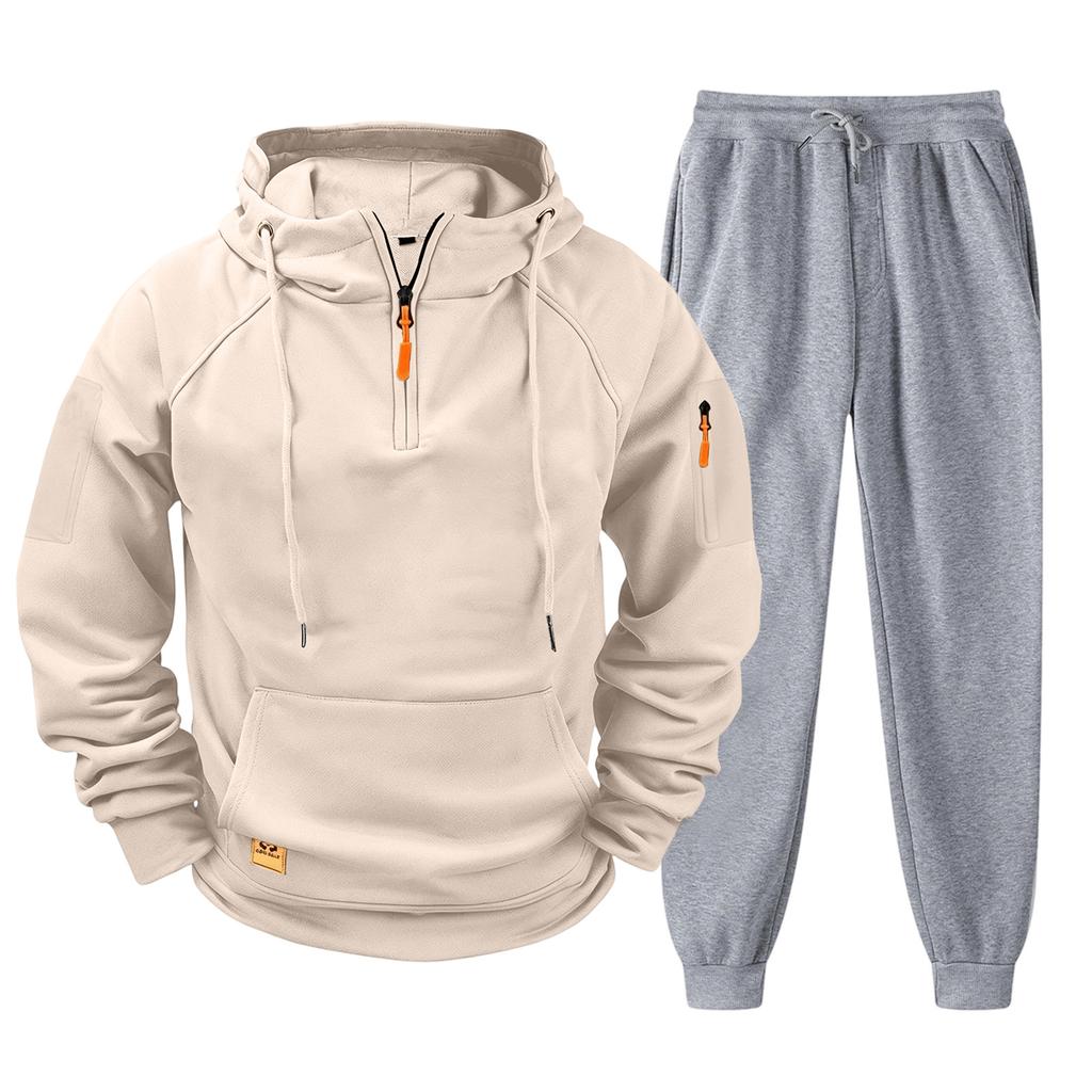 Men's Casual Hoodie and Jogger Set - Long Sleeve Drawstring Sweatsuit with Multiple Pockets for Fall Winter (Dark Gray)