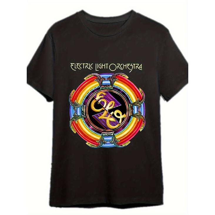 1pc Vintage ELO Official Band Logo & Rainbow Print T-Shirt - 70s 80s Retro Rock Tee, Iconic Iconic ELO Logo & Rainbow Design, Unisex Soft Breathable S чёрный