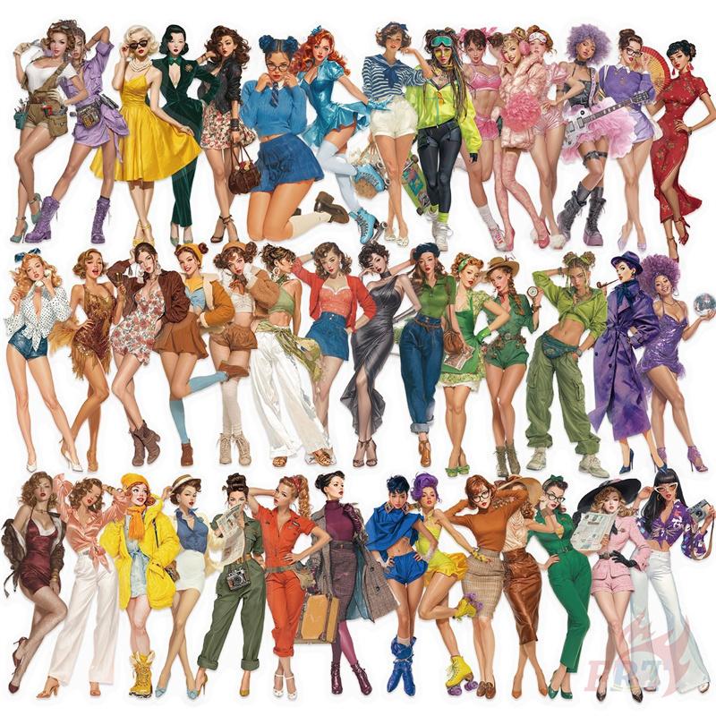 50Pcs/Set Retro Pop Girls PET Stickers Waterproof DIY Fashion Doodle Decals Stickers
