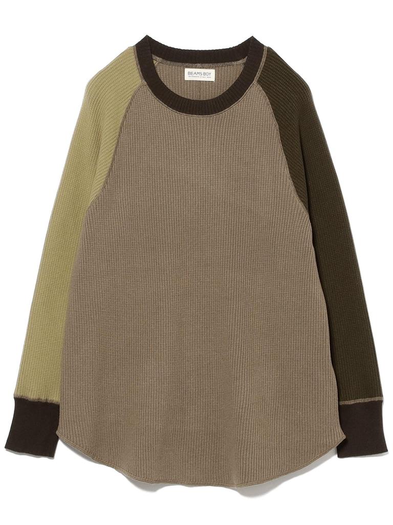 Beams Boy Women's 14 Gauge Waffle Crew Knit, Olive Free